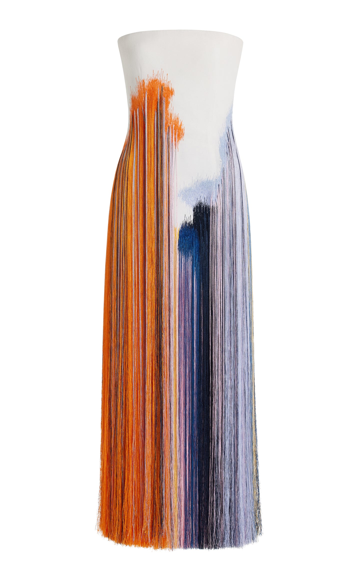 Vestido de cóctel con flecos y pinceladas abstractas