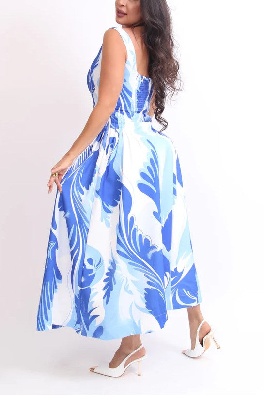 VESTIDO LARGO AMPON ESTAMPADO AZUL