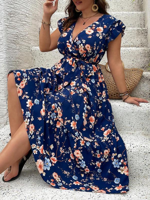 Vestido de fiesta con cuello en V, estampado y mangas plisadas