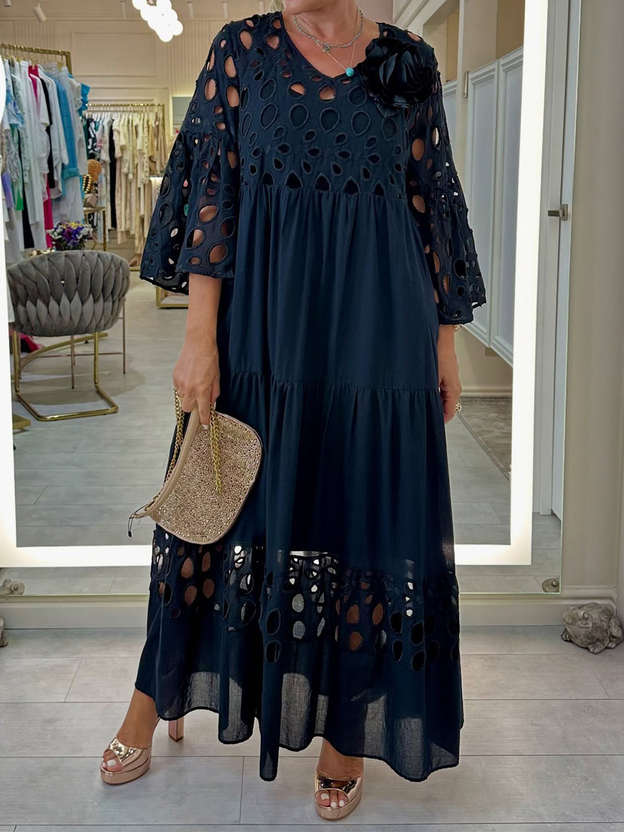 Vestido largo holgado con encaje calado