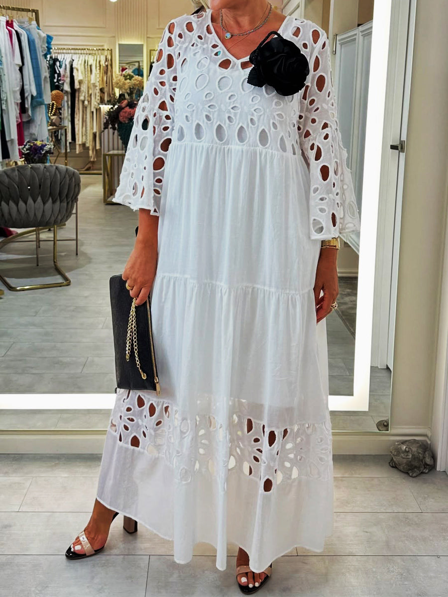 Vestido largo holgado con encaje calado