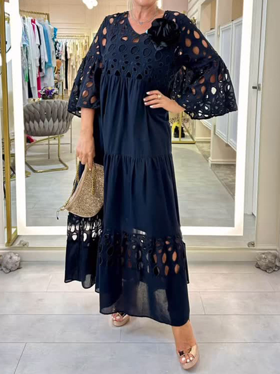 Vestido largo holgado con encaje calado