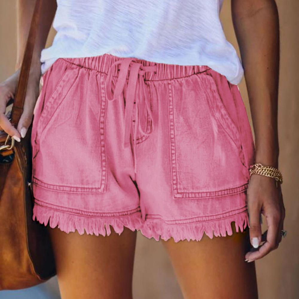 Women'S Elastic Waist Casual High Waist Slim Denim Shorts