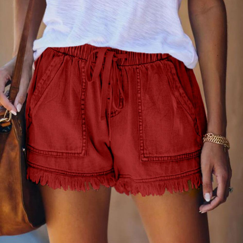 Women'S Elastic Waist Casual High Waist Slim Denim Shorts
