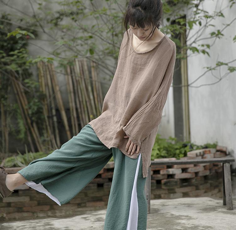 Colorblock Cotton Flowy Pants