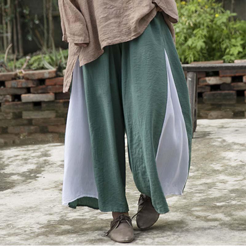 Colorblock Cotton Flowy Pants