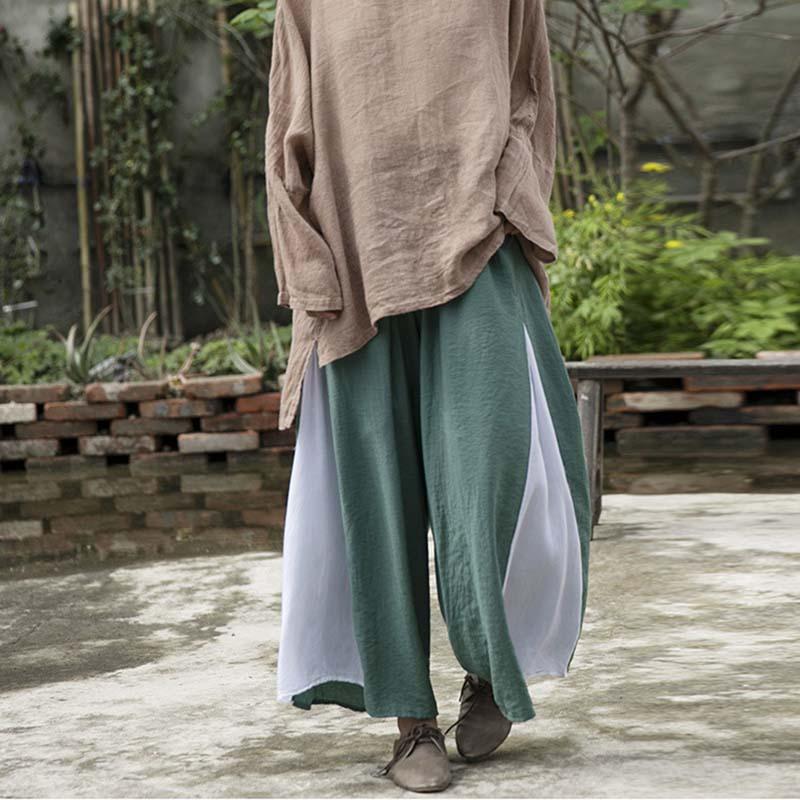 Colorblock Cotton Flowy Pants