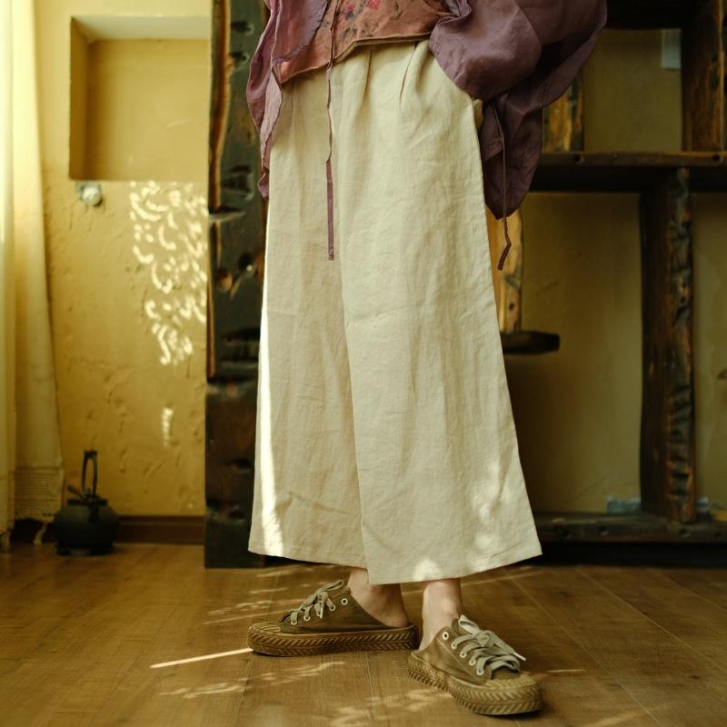 Linen-cropped Wide-leg Pants