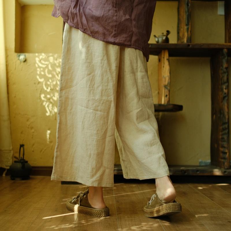 Linen-cropped Wide-leg Pants