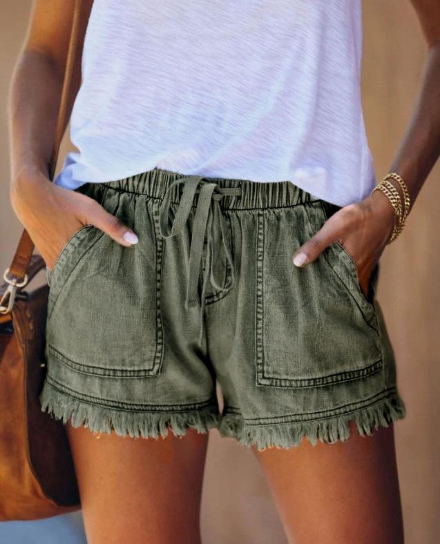 Women'S Elastic Waist Casual High Waist Slim Denim Shorts