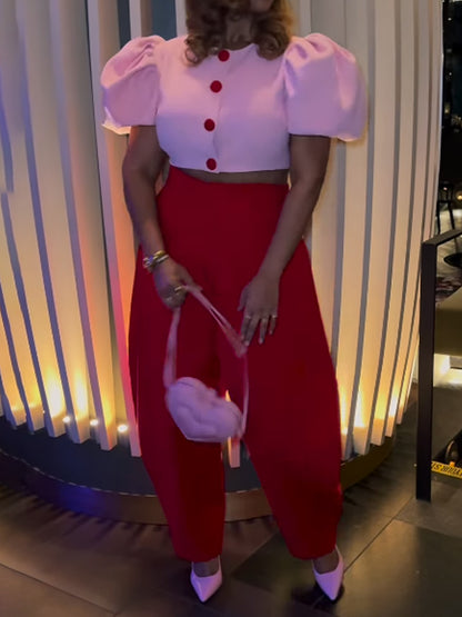 Conjunto de dos piezas con mangas abullonadas de moda