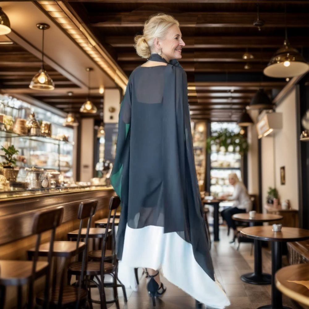 Elegant Black Chiffon Dolman Sleeve Maxi Dress