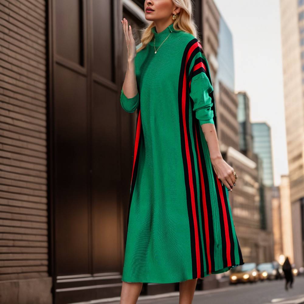 Elegant Striped Inner Versatile Sweater Dress