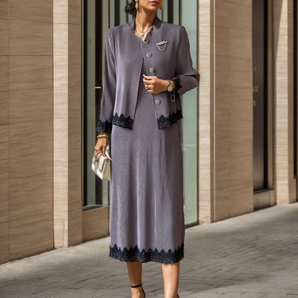 Elegant Pleated Dress Cardigan Two-piece Set