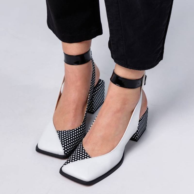 Chic Polka Dot Colorblock Block Heels