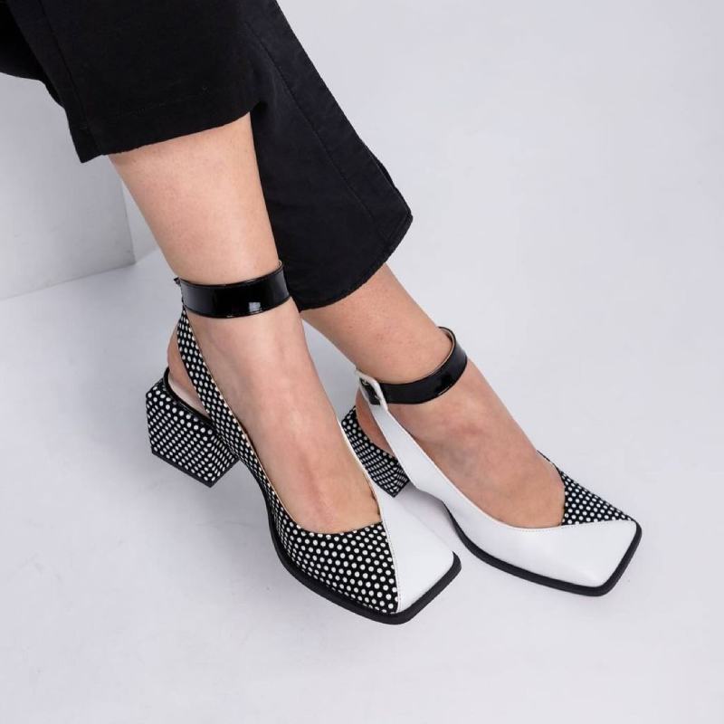 Chic Polka Dot Colorblock Block Heels