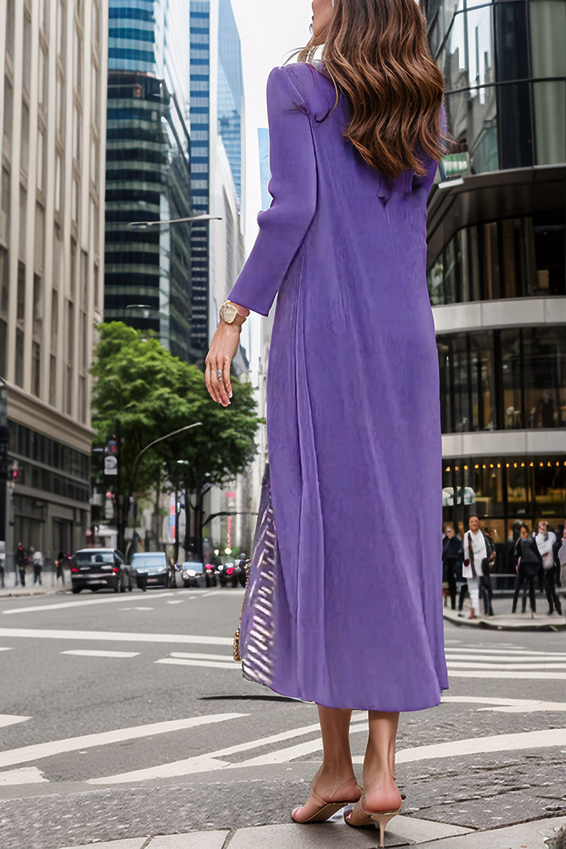 Elegant Blue Pleated Fake Two-piece Maxi Dress