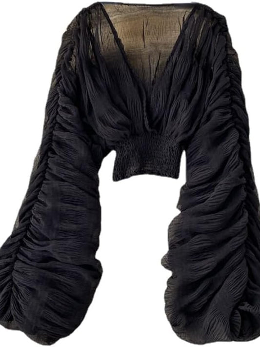 Blusas de manga acampanada para mujer, blusas elegantes para la noche, blusas de encaje para mujer