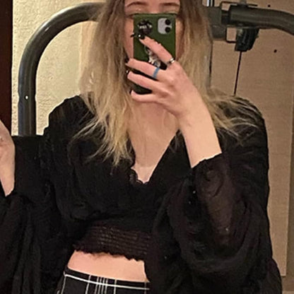 Blusas de manga acampanada para mujer, blusas elegantes para la noche, blusas de encaje para mujer