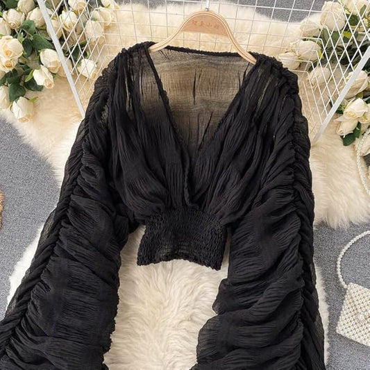 Blusas de manga acampanada para mujer, blusas elegantes para la noche, blusas de encaje para mujer
