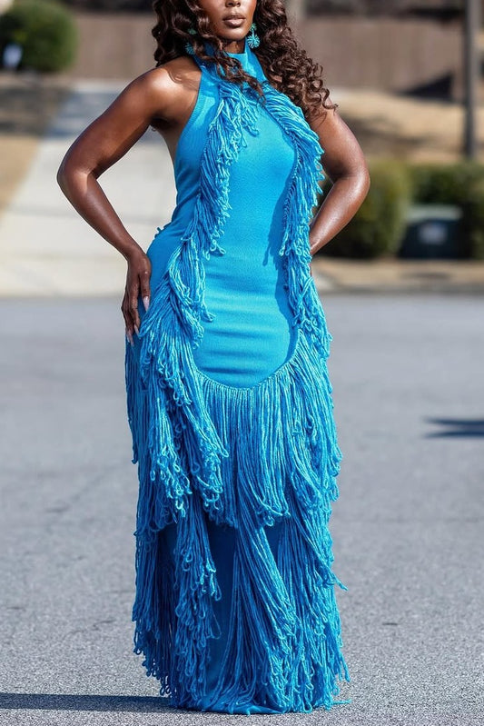 Vestido de punto con flecos