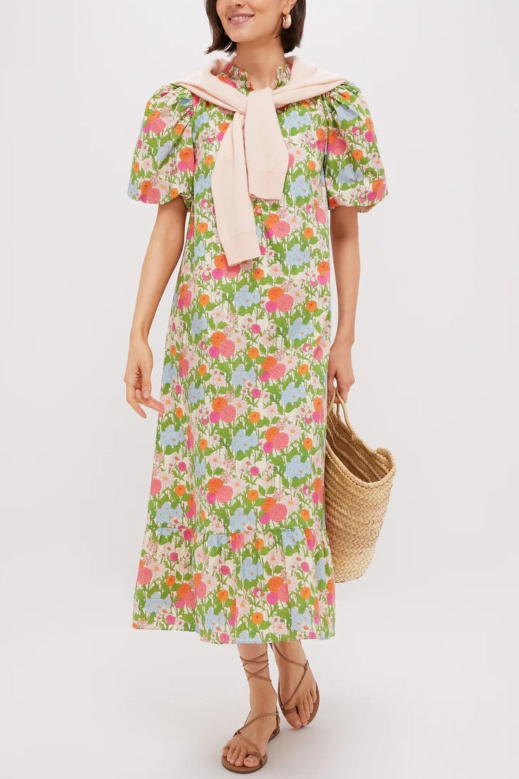 Vestido midi con volantes y estampado floral