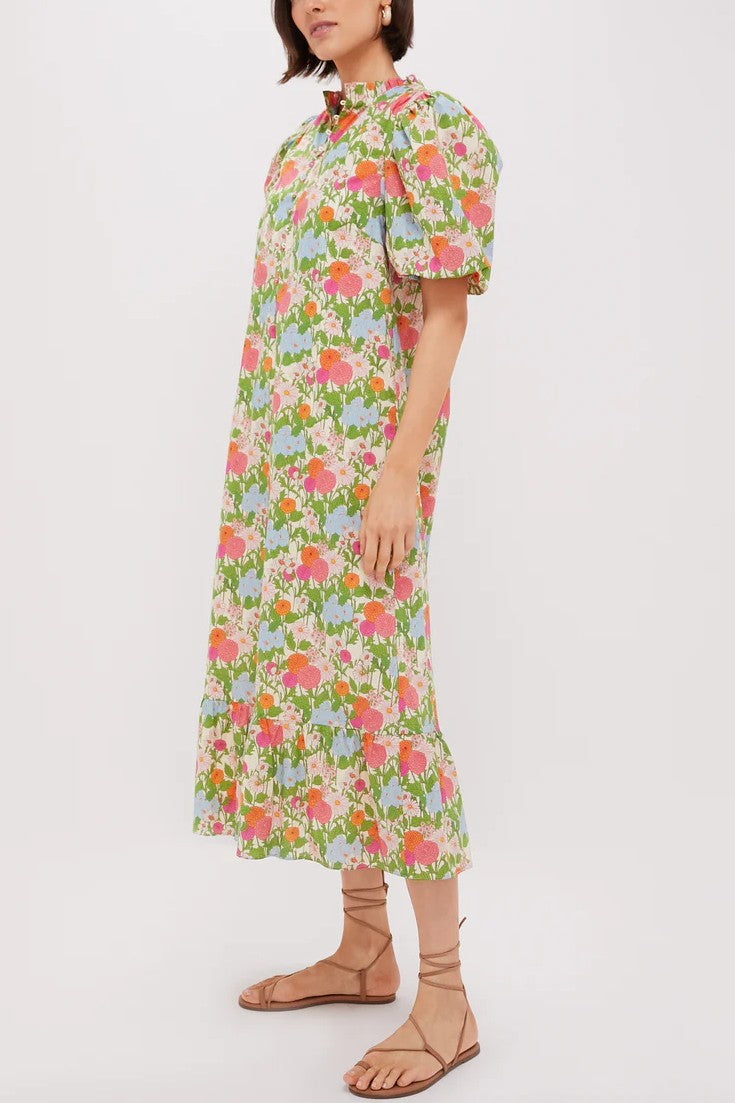 Vestido midi con volantes y estampado floral