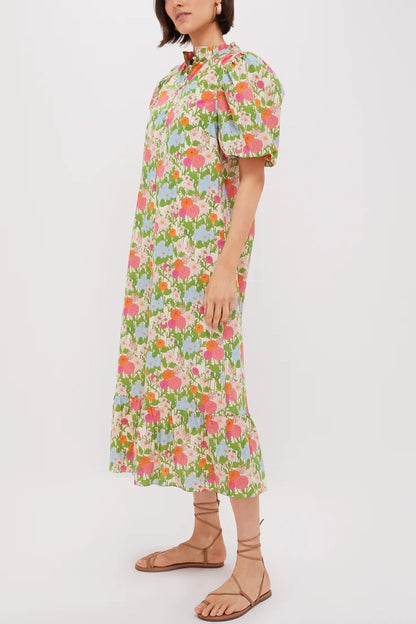 Vestido midi con volantes y estampado floral