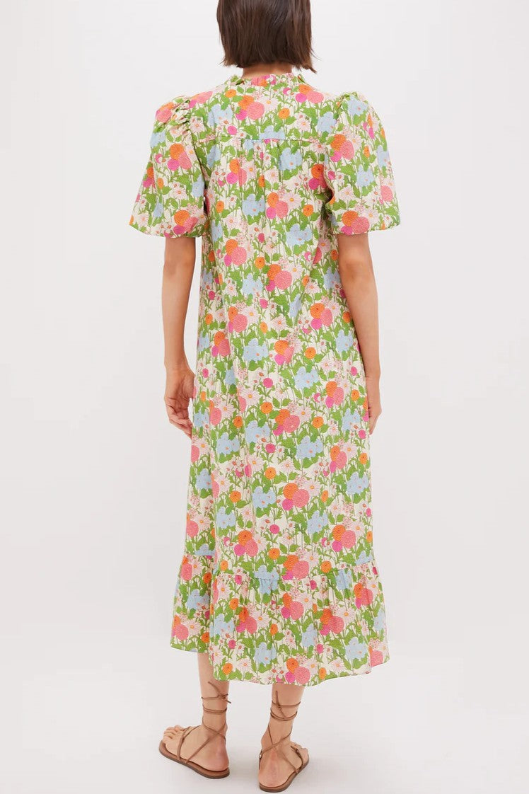 Vestido midi con volantes y estampado floral