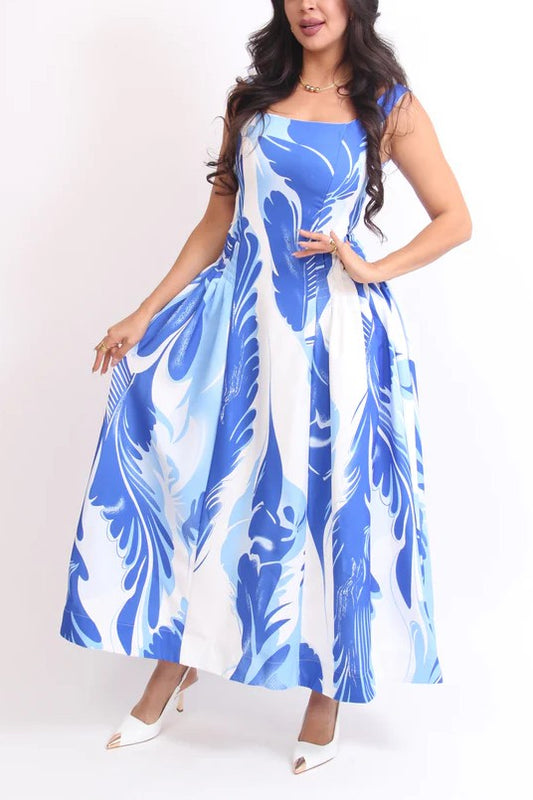 VESTIDO LARGO AMPON ESTAMPADO AZUL