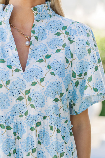 Vestido midi floral azul claro