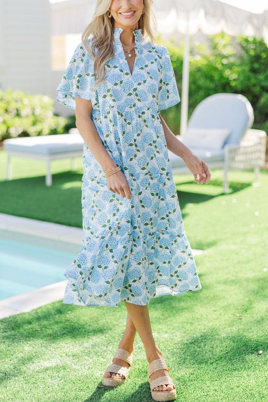 Vestido midi floral azul claro