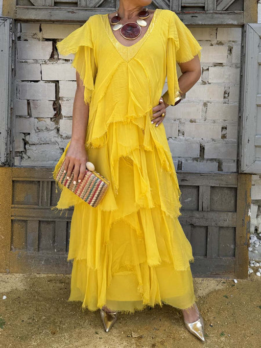 Vestido largo asimétrico liso