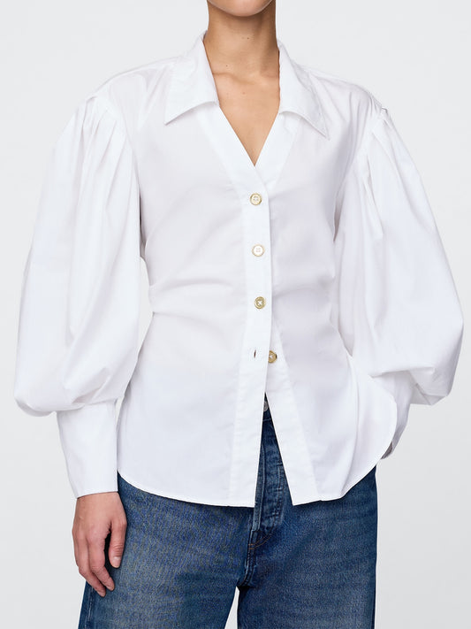 Camisa de espalda abierta con mangas abullonadas