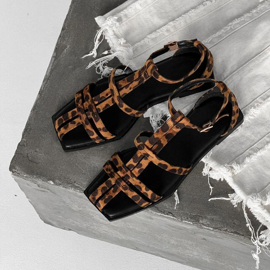 Chic Leopard Print Strappy Square Toe Sandals