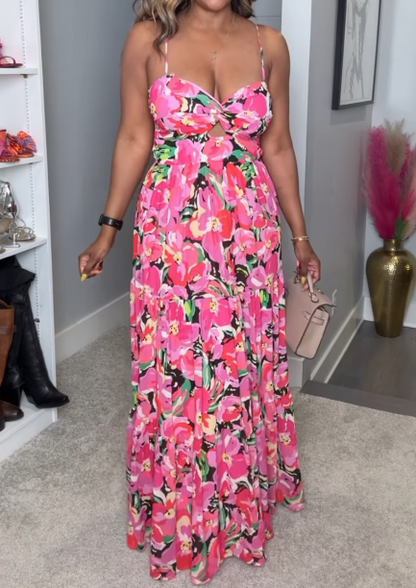 El hermoso vestido floral de vacaciones