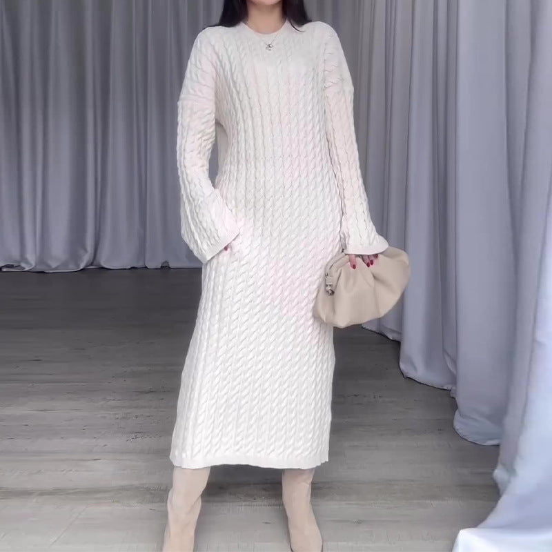 Solid Color Thick Thread Twist Long Sweater Dress