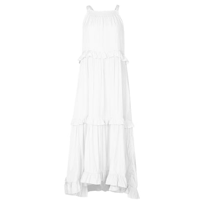 Vestido largo de resort sin mangas con bordes con flecos