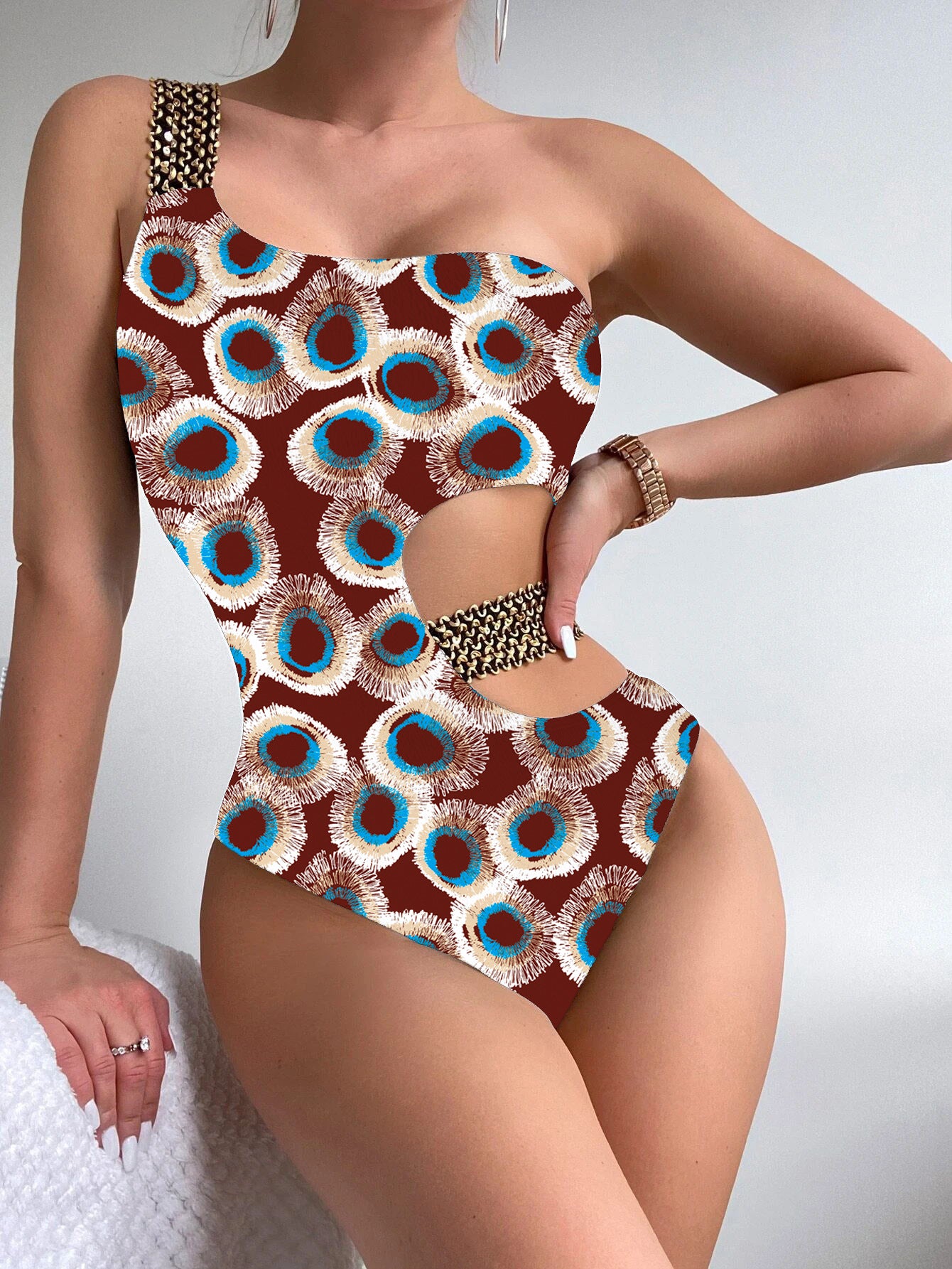 Printed Cutout One-piece Swimsuit