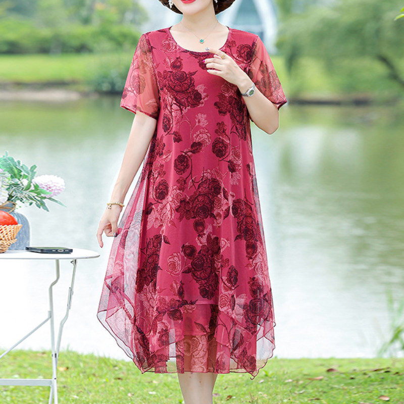 Elegant Chiffon Rose Midi Dress