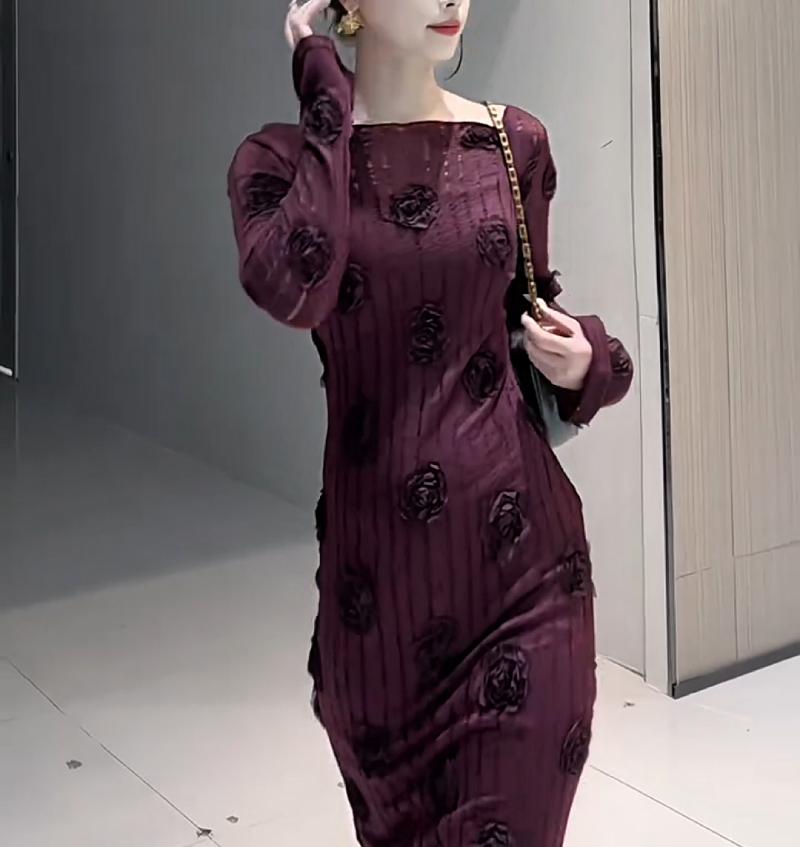 Stylish Solid Color Rose Slim Fit Maxi Dress