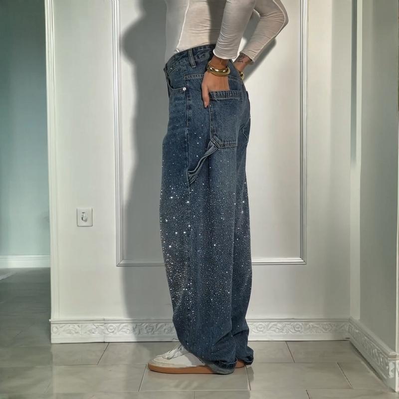 Cute Rhinestone Loose Jeans