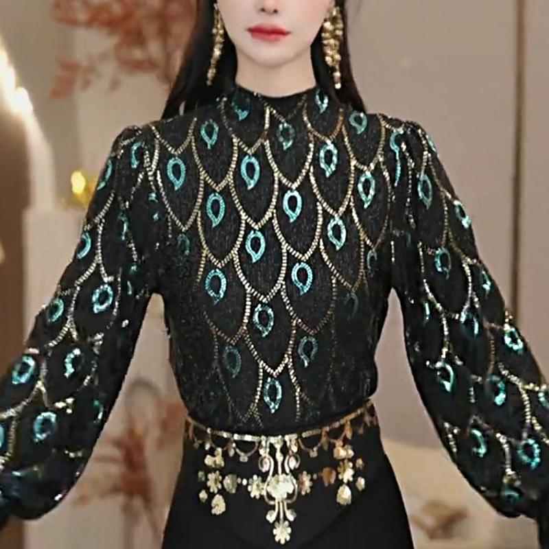 Cute Sequined Peacock Feather Top