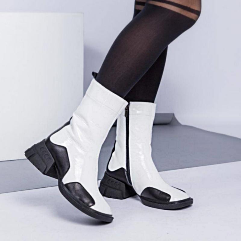 Chic Black and White Zipper Square Toe Boots