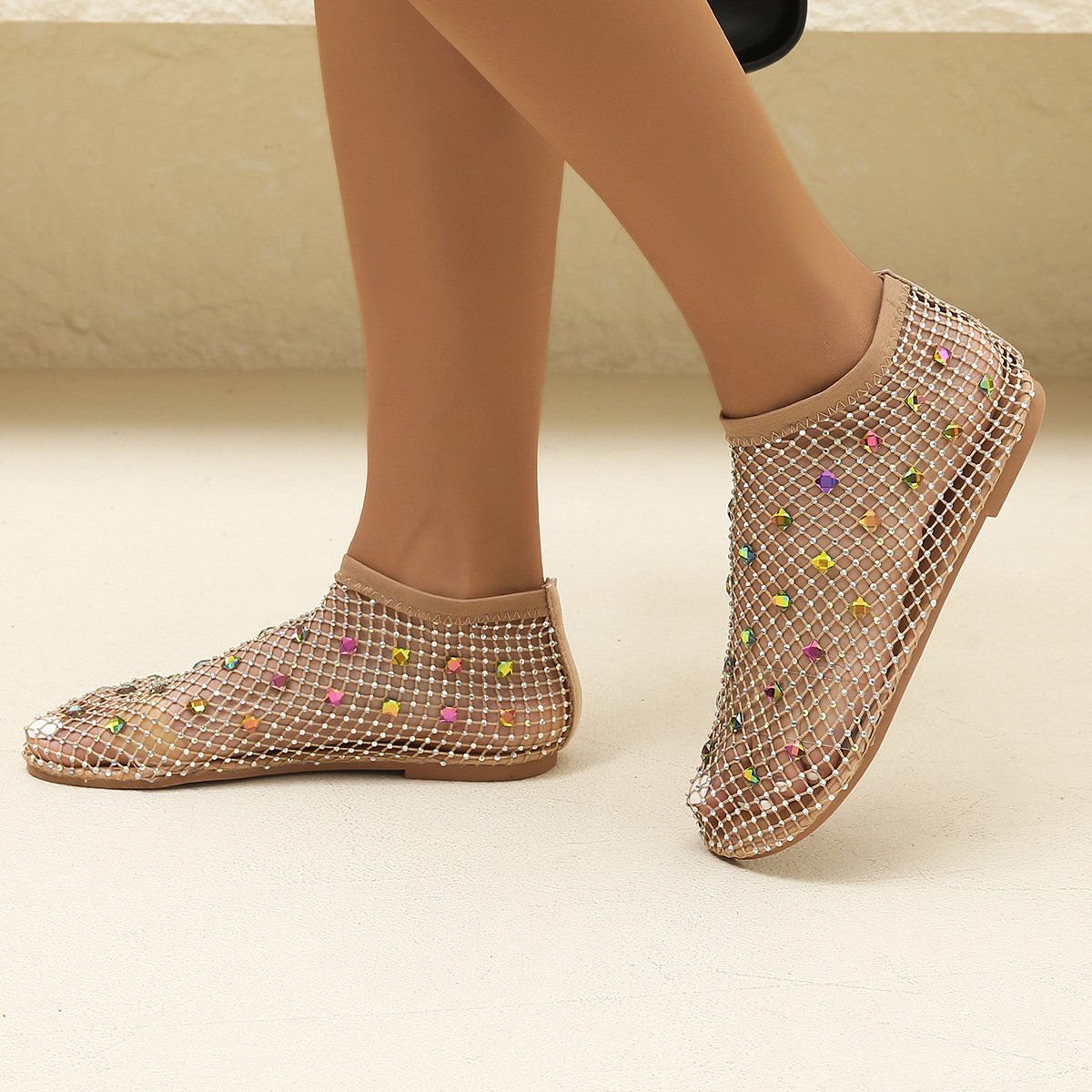 Stylish Large Rhinestone Mesh Sandals