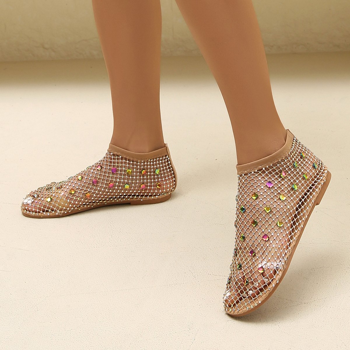 Stylish Large Rhinestone Mesh Sandals