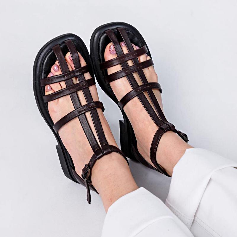 Chic Black Thin Strap Woven Flat Sandals