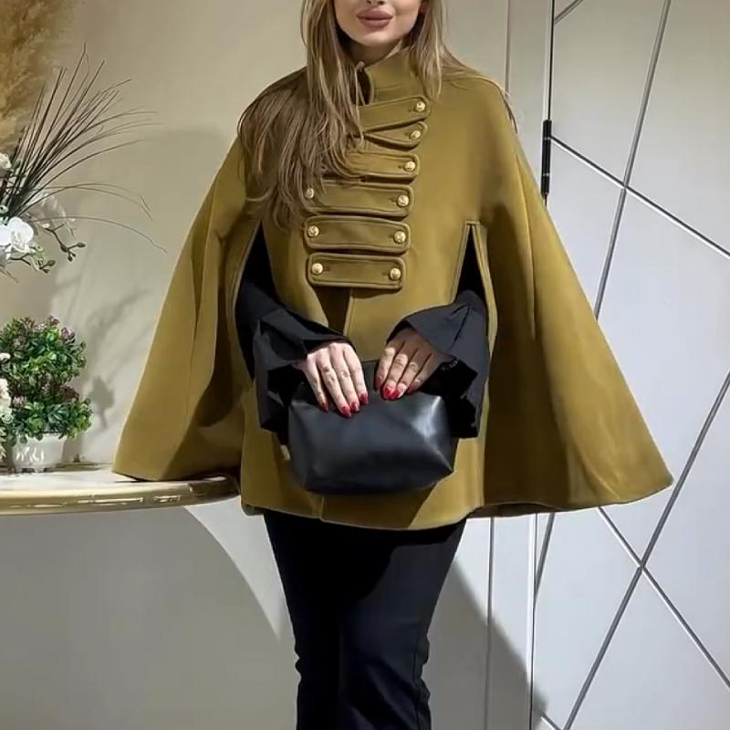 Elegant Solid Color Cape Coat