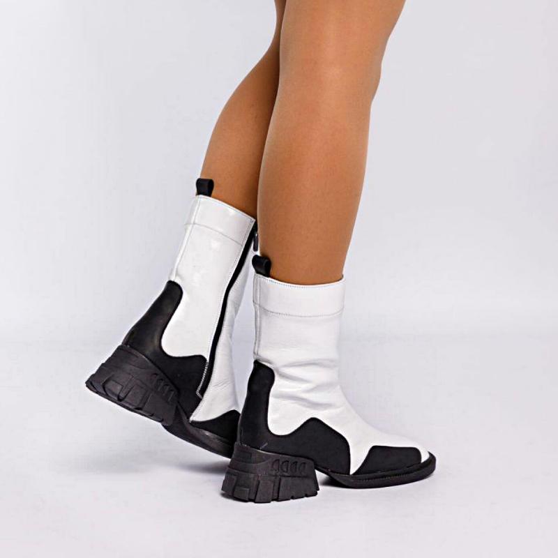 Chic Black and White Zipper Square Toe Boots