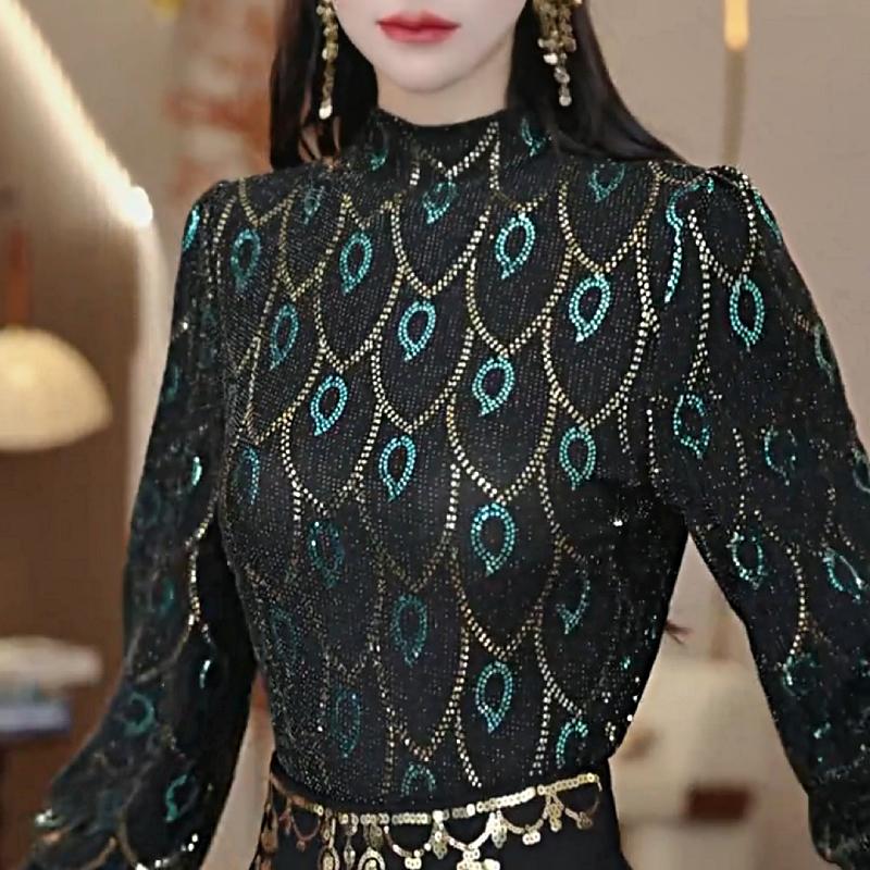 Cute Sequined Peacock Feather Top